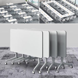 JNMDLAKO White Office Conference Room Table with Locking Casters, Foldable Flip Top Portable Training Desk (4Pcs 140CM)