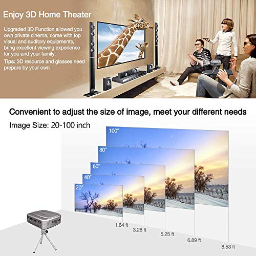 Mini DLP Projector,Wireless WiFi Rechargeable Projector Large Display Support 3D/1080p/Screen Mirroring/HDMI/USB for Home Theater Indoor Outside Movie Video Game Fire TV Stick Laptop Tablet Computer