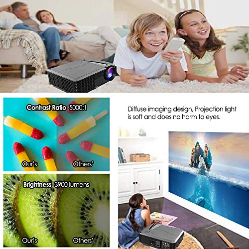 EUG LCD HD Video Projector - Wxga 4500 Lumen Support Full HD 1080P Red/Blue 3D MHL Compatible, LED Home Theater Cinema Projectors Built-in Speakers for Backyard Football Outdoor Movie Gaming Consoles