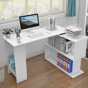 L-Shaped Computer Desk, Board Material,47 Inches Corner Desk with Hutch Bookshelf, Student Desk PC Laptop Writing Table Workstation for Home Office,Shipping from USA