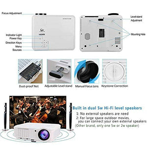 Bluetooth Wireless WiFi HDMI Video Projector 4600 Lumen LCD LED Multimedia Support Full HD 1080p Movie Gaming Projector Android 6.0 Home Theater Multimedia HDMI USB VGA AV for iPhone Mac PC Laptop TV