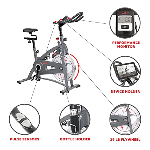 Sunny Health & Fitness Magnetic Belt Drive Indoor Cycling Bike - SF-B1877, silver