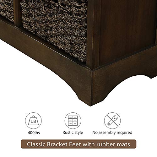 TREXM Rustic Storage Cabinet with Two Drawers and Four Classic Fabric Basket for Kitchen/Dining Room/Entryway/Living Room, Accent Furniture (Dark Brown)