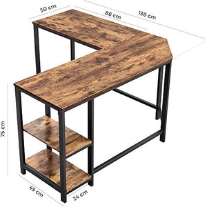 MTTLS Industrial L-Shaped Computer Desk, Corner Desk, Office Study Workstation with Shelves for Home Office, Easy to Assemble, Space-Saving