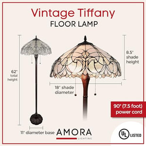 Amora Tiffany Style Floor Lamp - 62” Floral Mahogany Stained Glass