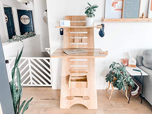 Modern Height Adjustable Sit to Stand Up Desk. Large Wood Desk Spaces That Easily Adjust for Ergonomic Standing or Sitting. Perfect as Home Office Work Desks and Multi-Task Computer Table Workstation.