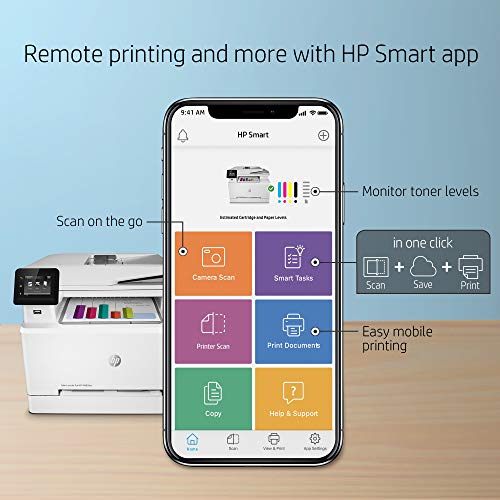 HP Laserjet Pro MFP M283fdwE All-in-One Wireless Color Laser Printer - Print Scan Copy Fax - 2.7" Touchscreen Display, 22 ppm, 600 x 600 dpi, 8.5 x 14, 50-Sheet ADF, Auto Duplex Printing, Ethernet