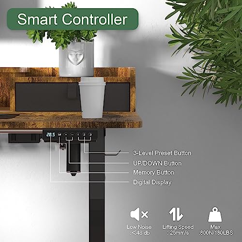 ExaDesk Electric Standing Desk 55×30 Inch with 2 Drawers, Adjustable Height and Storage Shelf