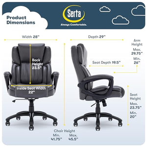 Serta Executive Office Chair with Layered Body Pillows, Waterfall Seat Edge, Bonded Leather - Space Gray