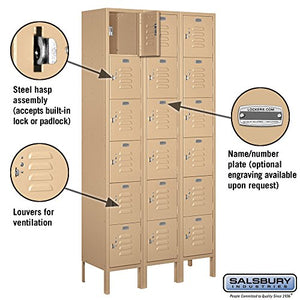 Salsbury Industries 66362TN-U Six Tier Box Style 36-Inch Wide 6-Feet High 12-Inch Deep Unassembled Standard Metal Locker, Tan Brown