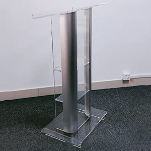 None Clear Podium Stand Plexiglass Conference Pulpit Church Lectern Acrylic Floor-Standing Podium