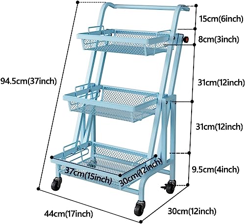 WHHSJD Narrow Storage Drawer Cart, 3-Tier Metal Rolling Cart with Lock Wheels - Blue