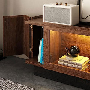 LIMKOO Nordic Solid Wood TV Cabinet Floor-to-Ceiling Black Walnut Retro Locker with Induction Lamp