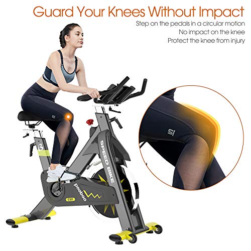 pooboo Indoor Exercise Bike Commercial Stationary Bike Belt Drive Indoor Cycling Bike with 42 LB Flywheel,LCD Monitor (S1)