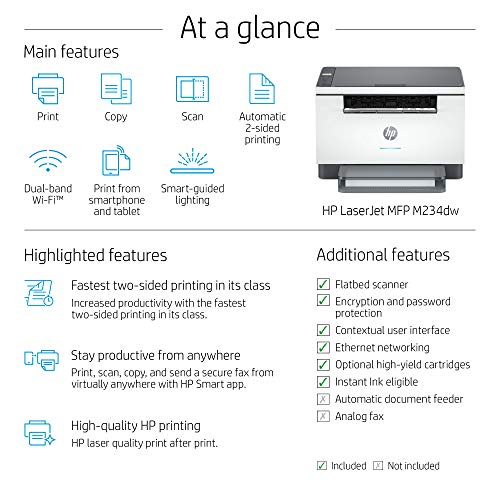 HP LaserJet MFP M234dw Wireless Black & White All-in-One Printer, with fast 2-sided printing (6GW99F)