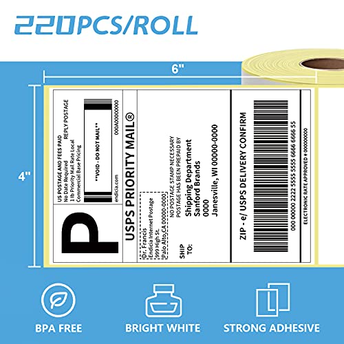 Bluetooth Label Printer and 220 Roll Labels, Jiose 4x6 Shipping Thermal Printer for Android/iOS, Commercial Grade, 162mm/s High-Speed Printing