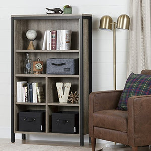 South Shore 6-Shelf Storage Bookcase with Cubes, Weathered Oak & Matte Black