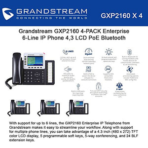 Lot of 4 Grandstream GXP2160 Enterprise 6-Line IP Phone, 4.3 LCD, PoE, Bluetooth