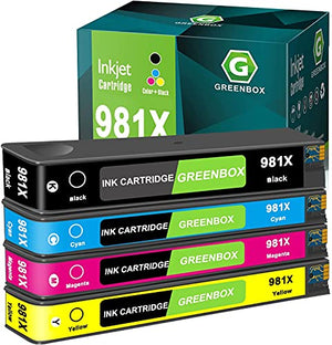 GREENBOX Remanufactured Ink Cartridge Replacement for HP 981X 981X for HP PageWide Enterprise Color 556dn 556 Flow MFP 586dn 586f 586 Printer Tray（1 Black 1 Cyan 1 Magenta 1 Yellow）