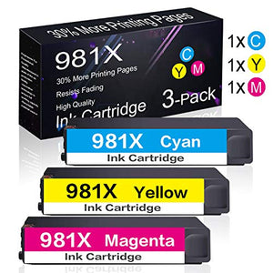 3 Pack 981X (1C+1Y+1M) Remanufactured Ink Cartridge Replacement for HP PageWide Enterprise Color 556dn,556 Printer Series,Flow MFP 586dn,Flow MFP 586f,Flow MFP 586 Series Printers.