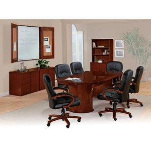 Mid Back Black Genuine Leather Executive Chair with Cherry Frame, NBF Signature Series Work Smart Collection