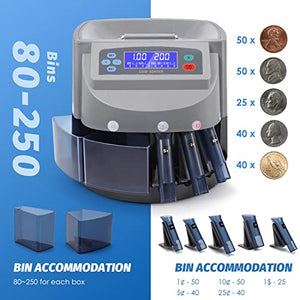 Frifreego Auto Coin Sorter with LED Display, Electric Coin Counter Machine for Sorting 1¢, 5¢, 10¢, 25¢, 50¢ and 1$, Capacity Up to 500, Predetermined Sorting Number