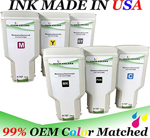 VividColors Set of 6 Remanufactured HP727 300ml Inkjet Cartridges for HP Desingjet T920 Printer