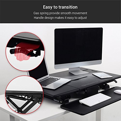 Loctek - Standing Desk 36" Wide Platform Computer Riser, Height Adjustable Removable Keyboard Tray with Document Holder & USB Port (PL36M, Mahogany)