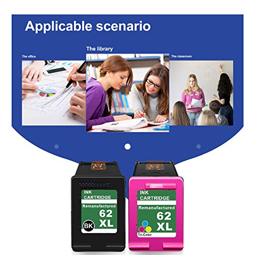 [2 Black+2 Tri-Color] 62XL Compatible Remanufactured Ink Cartridge Replacement for HP Envy 5542 5642 5540 5541 5643 5644 5660 5661 5663 5664 5665 7640 7643 7644 Printer Ink Cartridge