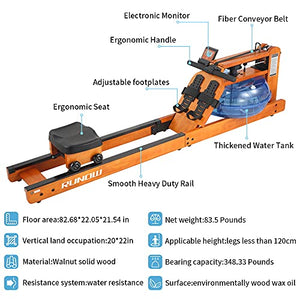 RUNOW Water Rowing Machine for Home Use,Oak Wood Rower Machine with LCD Monitor,Water Resistance Rowing Machine with Stainless Steel Blades