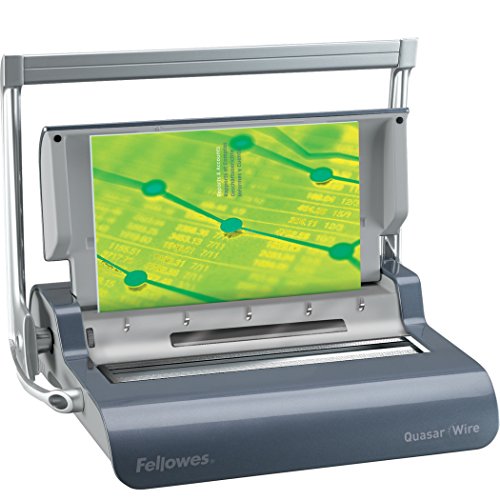 Fellowes 5217401 Quasar Manual Wire Binding Machine, 18 1/8 x 15 3/8 x 5 1/8, Metallic Gray