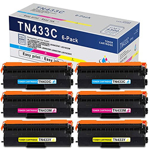 6 Pack (2C+2M+2Y) High Yield Compatible TN433 TN-433 TN433C TN433M TN433Y Toner Cartridge Replacement for Brother MFC-L8610CDW L8690CDW L8900CDW L970CDWT L9570CDW DCP-L8410CDW Printer
