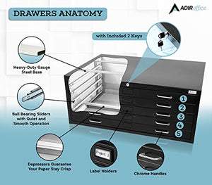 AdirOffice Flat File Cabinet - Heavy Duty 5-Drawer Blueprint Storage, 41" x 53", Ideal for Artists and Engineers - Black
