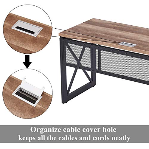 BON AUGURE Industrial Home Office Desks, Rustic Wood Computer Desk, Farmhouse Sturdy Metal Writing Desk (60 Inch, Vintage Oak)