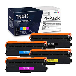 4-Pack (1BK+1C+1Y+1M) TN-433BK TN-433C TN-433M TN-433Y Compatible Toner Cartridge Replacement for Brother DCP-L8410CDW MFC-L8610CDW MFC-L8900CDW MFC-L9570CDWT HL-L8360CDW HL-L9310CDW Printer
