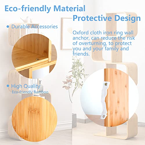 Briteman 5-Tier S-Shaped Geometric Bamboo Bookshelf - Large Capacity Creative Display Rack & Bedside Table 2 in 1 - Bookcase Storage for Home, Office, Living Room