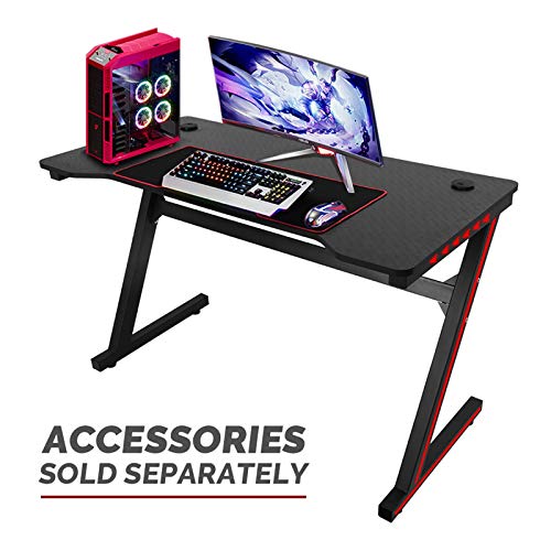 Gaming Desk, 47.2 Inch PC Computer Desk with LED Light - Weight Capacity 330 LBS, Black Gaming Workstation, Home Office Desk, Z-Shaped Gamer Workstation, Best Gift for Men Boyfriend Female (US Stock)