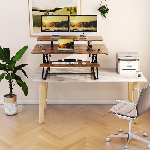 Lubvlook 42" Standing Desk Converter with Keyboard Tray, Rustic Brown