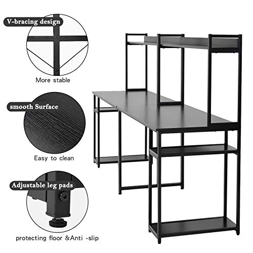 Mrs Bad Home Office Two Person Desk,Double Workstation Office Desk Writing Study Desk,Extra Long Computer Desk with Storage Shelf (Black)