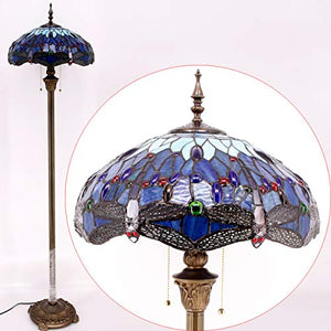 WERFACTORY Tiffany Dragonfly Blue Stained Glass Floor Lamp 16X16X64 Inches - S004 Series