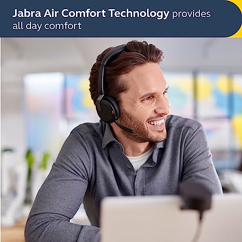 Jabra Evolve2 65 Flex Stereo Headset with Bluetooth & Wireless Charging Pad - Noise-Cancelling ClearVoice Technology - Black