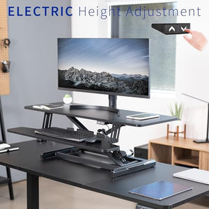 VIVO Electric Motor Desk Converter 42 inch, Height Adjustable Riser, Sit to Stand Dual Monitor Workstation, Black