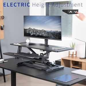 VIVO Electric Motor Desk Converter 42 inch, Height Adjustable Riser, Sit to Stand Workstation, Black - DESK-VE42B