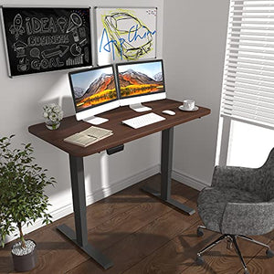 HOUSEELF Dual Motor Height Adjustable Standing Desk - 48 x 24 Inches Electric Sit Stand Computer Desk with 3 Stage Legs, Modern Lifting Stand Tables for Home Office, Workstation, Walnut