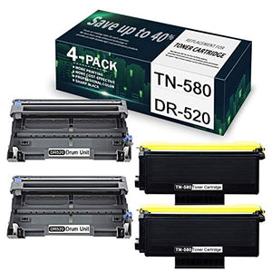 4 Pack(2 Toner Cartrigde + 2 Drum Unit) DR520 & TN580 Compatible Toner Cartridge & Drum Unit Replacement for Brother HL-5240 5380DN 5250DN/DNT 5280DW MFC-8470DN 8670DN 8460N Printer, Toner Cartridge.