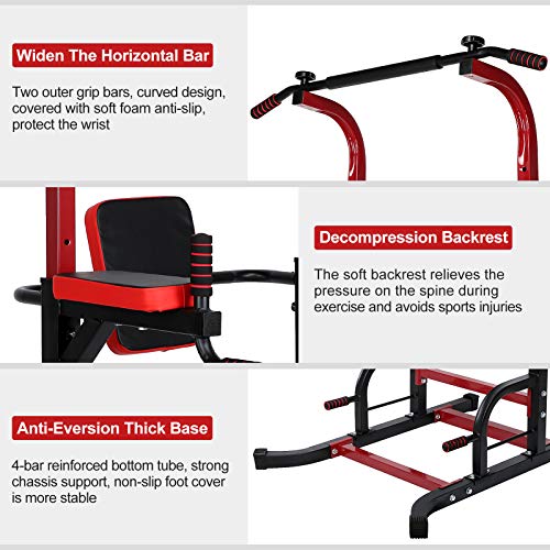 Power Tower Dip Station Pull Up Bar Adjustable Multi-Function Home Gym Fitness Equipment for Strength Training Workout Equipment, 330LBS