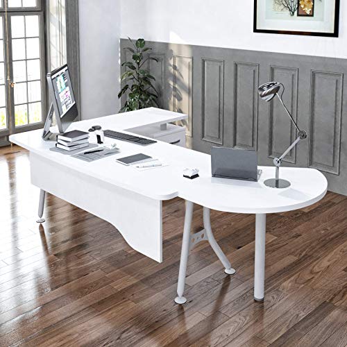 Casa Mare 71" Executive Home Office Suite | Made of Solid Wood | 3-Piece Set Including Long L Shaped Desk with Drawers, Coffee Table and Large Storage Cabinet | Modern Business Furniture | White