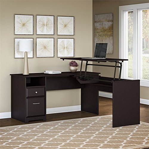 Bush Furniture Cabot 60W 3 Position L Shaped Sit to Stand Desk in Espresso Oak