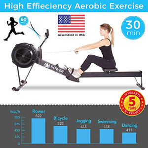 PowerBoostConcept Rowing Machine, Foldable Rower for Home Gym, 10 Levels Air Resistance, LCD Display & Bluetooth Connectivity, Preset Workouts