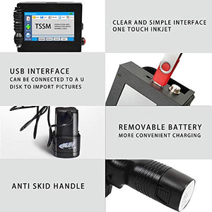 TSSM Handheld Inkjet Printer,Portable Intelligent Handheld Printer with Quick-Drying Ink Cartridge 4.3 Inch Touch Screen for Trademark/Logo/Bar/Code/Graphic/Date Coder/Label/QR Code Print